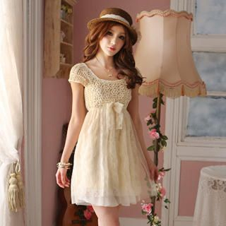 Tokyo Fashion Lace Panel Bow-Accent Dress | YesStyle