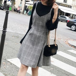 Grey plaid overall store dress