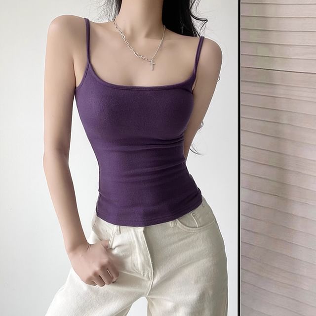 Allinya-Scoop Neck Plain Padded Crop Camisole Top