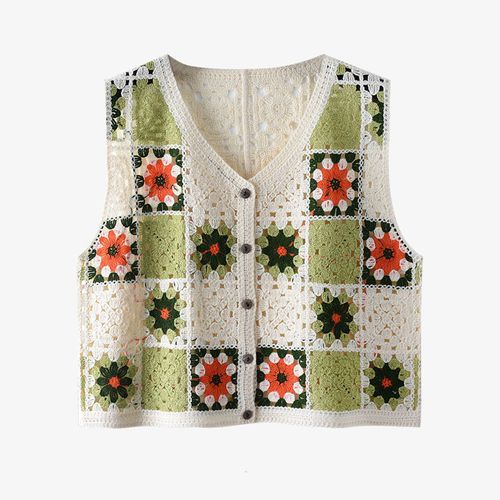 Boneasude - Flower Single-Breasted Crochet Vest | YesStyle