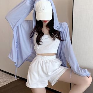 Opis Plain Zip Up Hoodie Cropped Camisole Top Sweatshorts Set Yesstyle