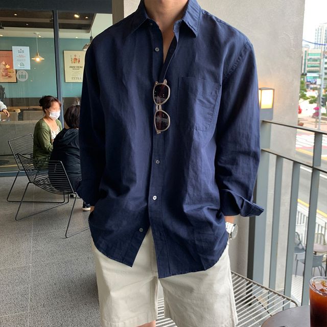 Okwano-Pocket Detail Plain Shirt