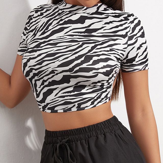 GIRL - Short Sleeve Zebra Print Open-Back T-Shirt |