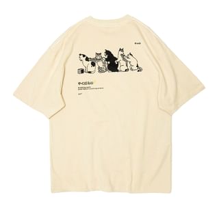 CHIC ERRO Short-Sleeve Round Neck Cat Print T-Shirt