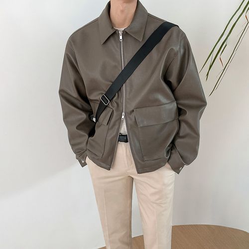 MRCYC - Collared Zip-Up Faux Leather Jacket | YesStyle