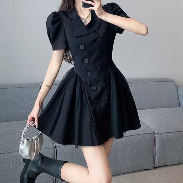 double breasted short sleeve dress Short-Sleeve Double Breasted Midi Coat Dress