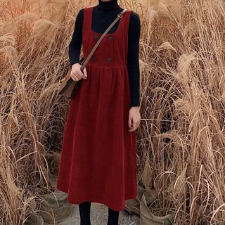 corduroy midi pinafore dress