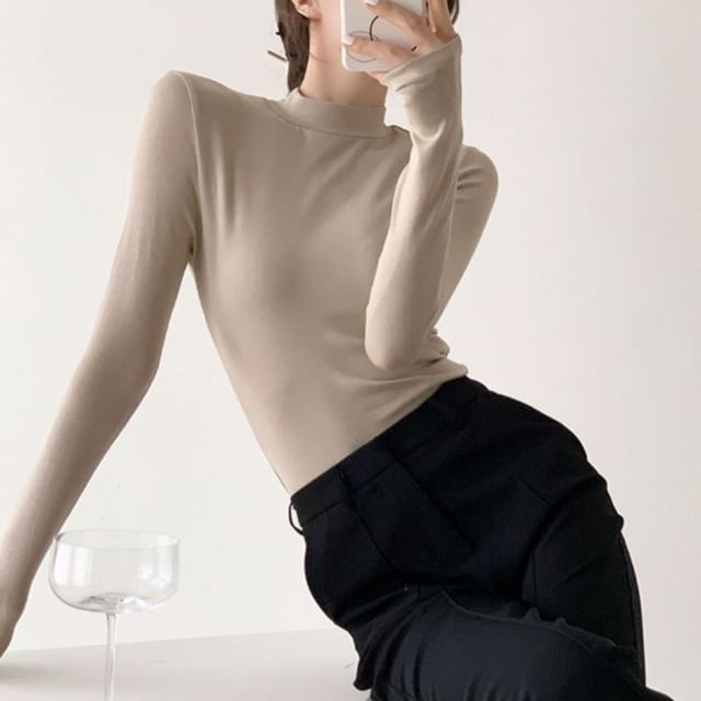 Maisee-Long-Sleeve Mock Neck Knit Top
