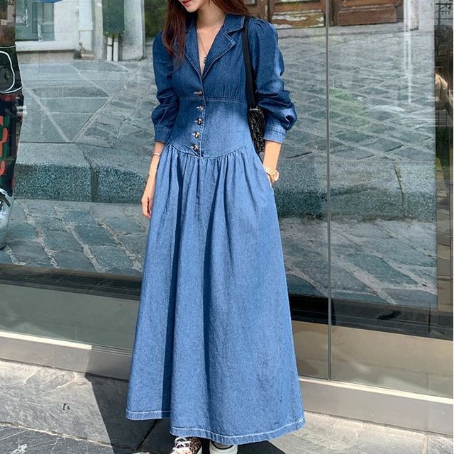 Fashion Long Maxi Full Sleeve With Belt Denim Dress – TD Mercado