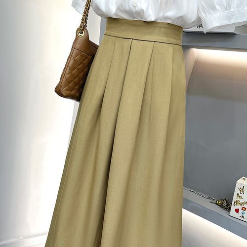 Khaki Casual Elegant A-Line Skirts Womens 2022 High Waist Loose Big Swing  Office Work OL Female Long Skirt, Work Skirts A Line