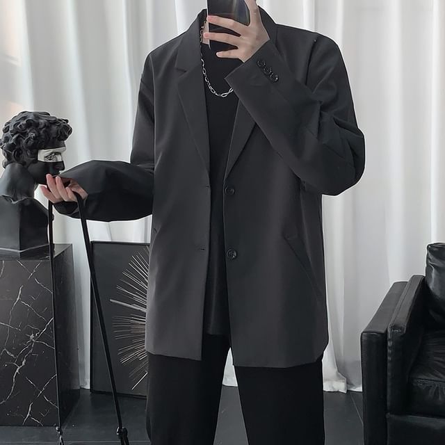 Koiyua-Lapel Collar Plain Single-Breasted Blazer