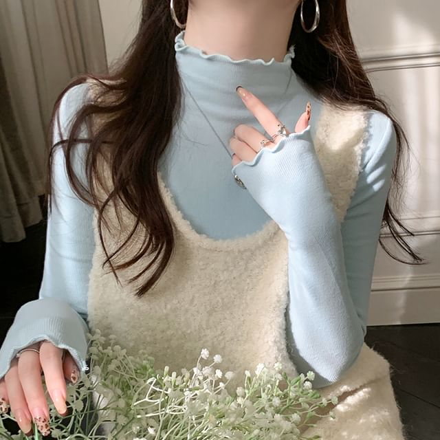 Gwendolyn-Long Sleeve Mock Neck Plain Knit Top