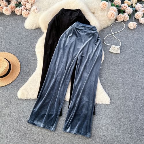 High Waist Velvet Wide Leg Pants