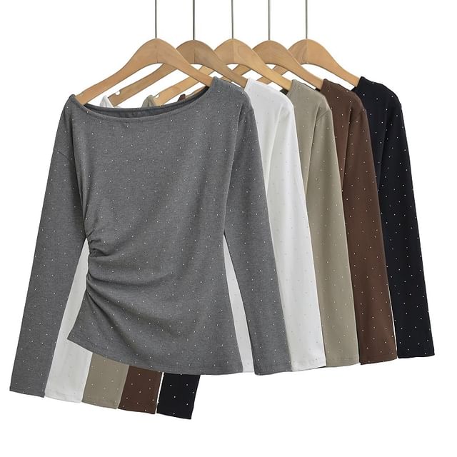 Hollahop-Long-Sleeve Boatneck Glitter Top