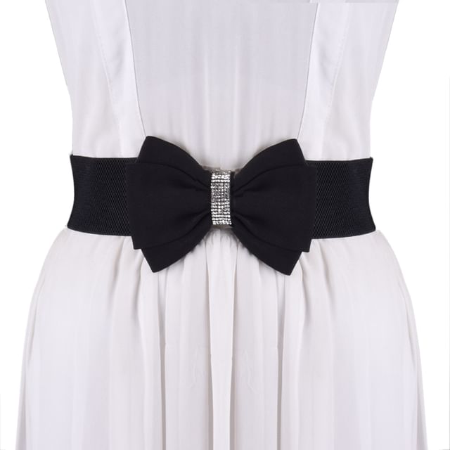 Poyol-Bowknot Rhinestone Elastic Waist Belt