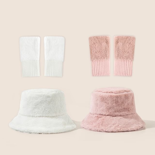 Raconteur-Set Fluffy Arm Sleeves Plain Fluffy Bucket Hat