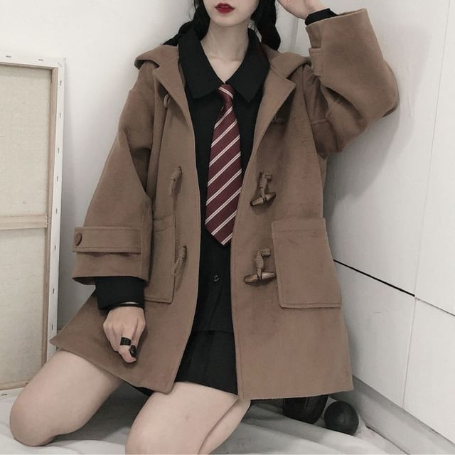 Sisyphi-Plain Hooded Pocket Detail Duffle Coat