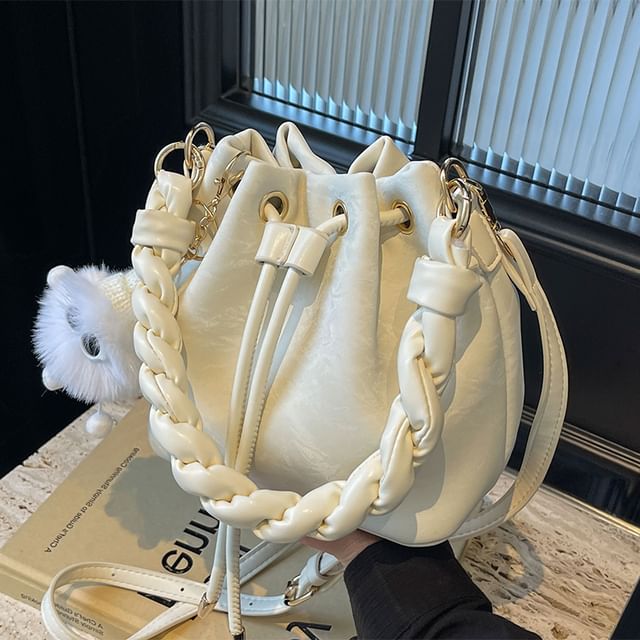 Skyglow-Faux Leather Drawstring Bucket Bag