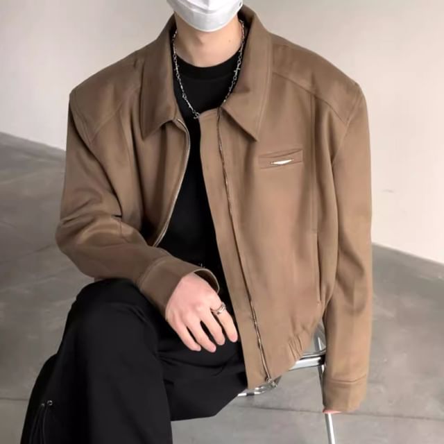 Savenne-Collared Plain Zip-Up Jacket