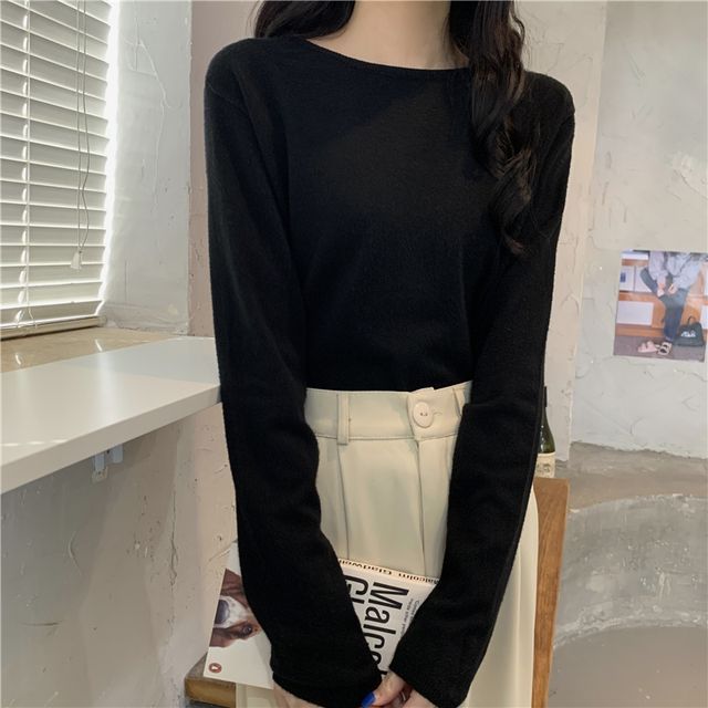 Moon City-Plain Knit Top