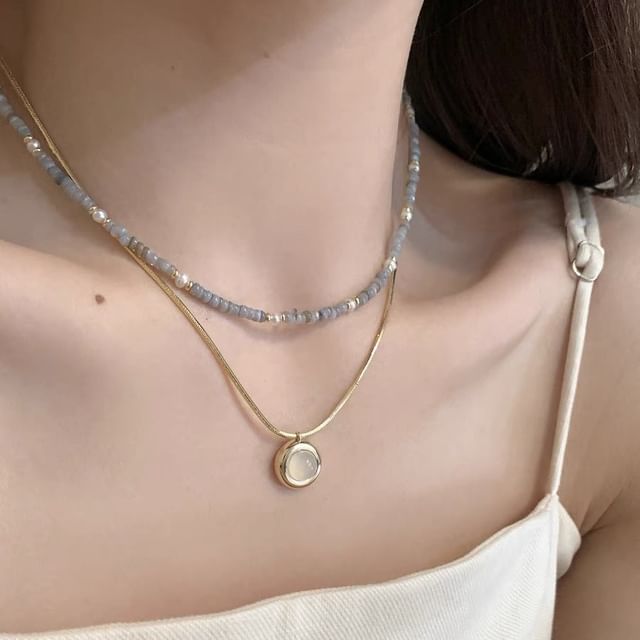 Seirios-Gemstone Faux Pearl Beaded Necklace