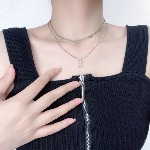Betsuno-Rhinestone Layered Necklace