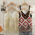 Crochet Knit Crop Top with Frey Hem