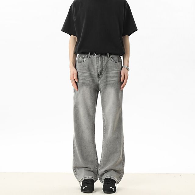 FOEV-Mid Rise Washed Loose Fit Jeans
