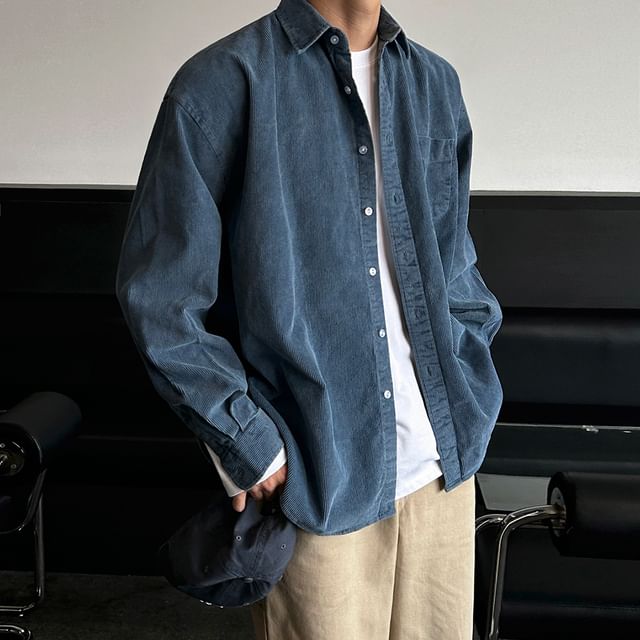 MRCYC-Long-Sleeve Button-Up Plain Shirt