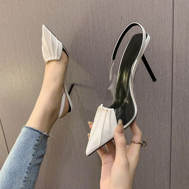 Anjay-Pointed Toe Transparent Slingback Stiletto Pumps