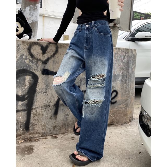 Alfie-High-Rise Distressed Boot Cut Jeans
