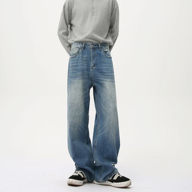 FAERIS-Mid Rise Washed Wide Leg Jeans