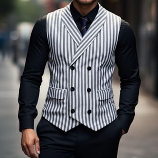 Lefitt-Shawl Collar Striped Double-Breasted Vest