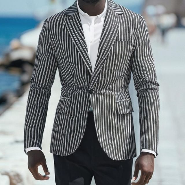 Lefitt-Notch Lapel Striped Single-Button Blazer