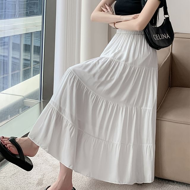 Magimomo-High Rise Plain Maxi A-Line Skirt