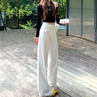 Everose-High Waist Plain Wide Leg Jeans