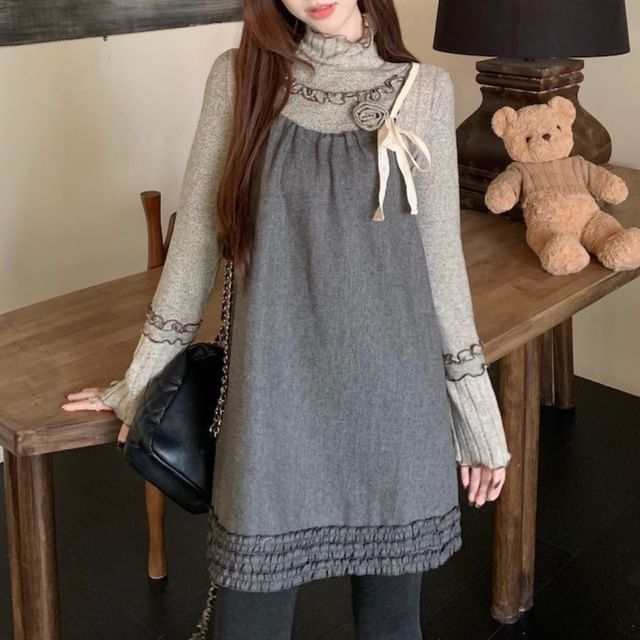 chinese dress ladies Lumière Plumage Turtleneck Dress