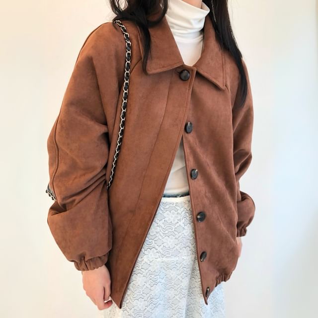 SeoulPop-Suede Button-Up Jacket