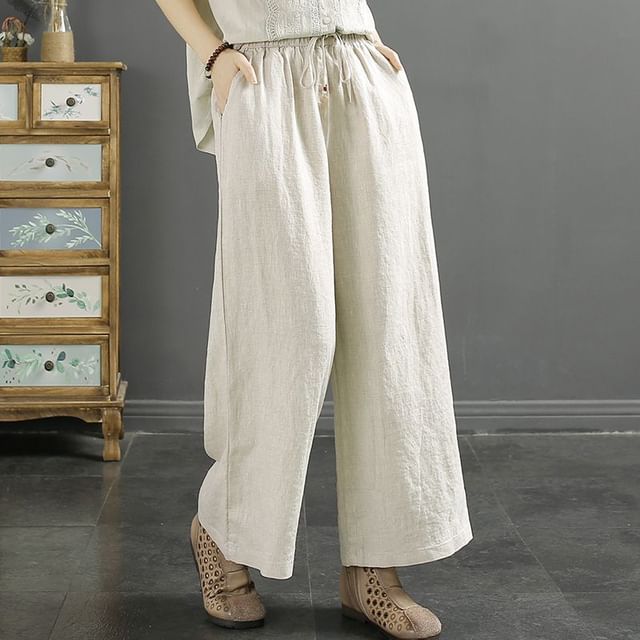 INEN-High Rise Plain Wide Leg Pants