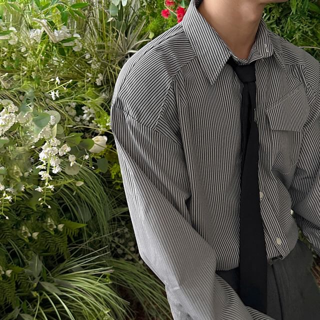 MRCYC-Striped Long Sleeve Button Up Shirt