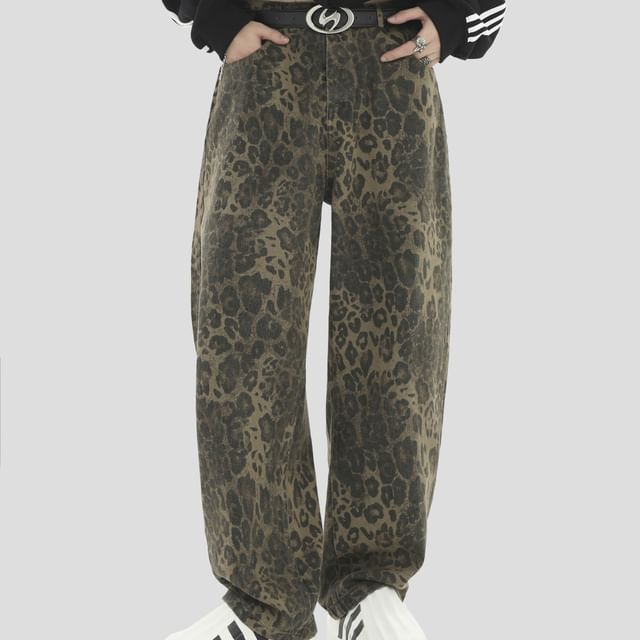 INStudio-Couple Matching Mid Rise Leopard Straight Leg Pants