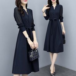 Lewwe - V-Neck Chiffon A-Line Dress Lewwe - V-Neck Chiffon A-Line Dress