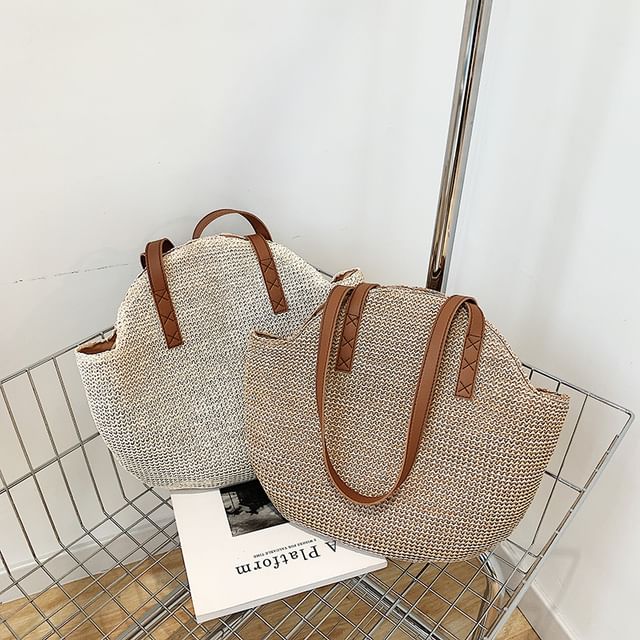 Mulgam-Faux Leather Woven Shoulder Bag