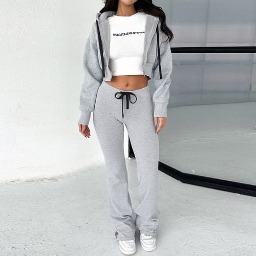 Plain Zip-Up Crop Hoodie