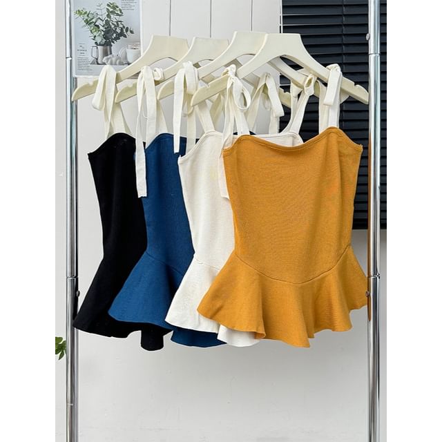 Lemongrass-Ruffle-Hem Tie-Strap Crop Top