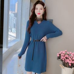 Aesthit - Long-Sleeve Plain Knit Dress Aesthit - Long-Sleeve Plain Knit Dress