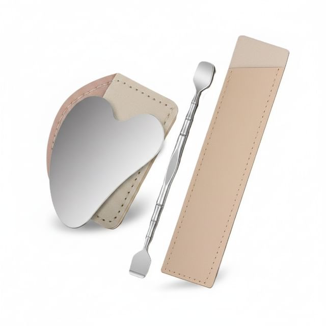 Miumi-2er-Set Mitesserschaber aus Edelstahl Kunstlederhülle verschiedene Designs