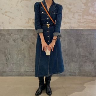 long sleeve denim midi dress