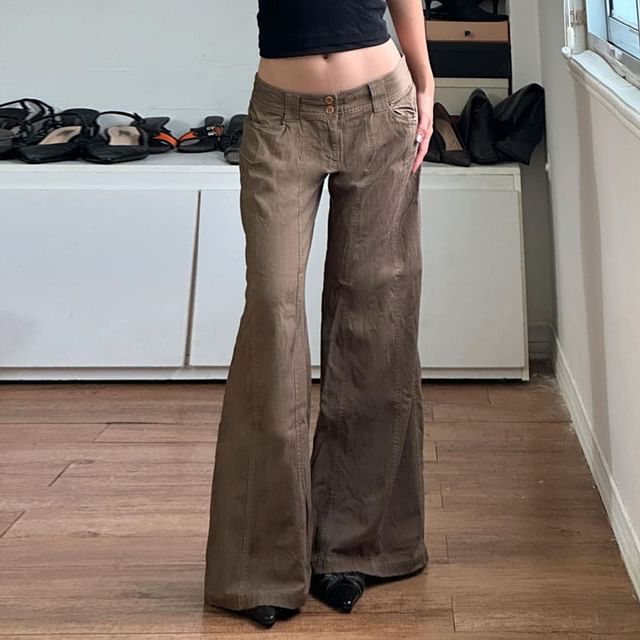Honet-Low Waist Plain Flared Jeans