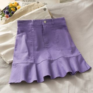 high waisted ruffle hem mini skirt